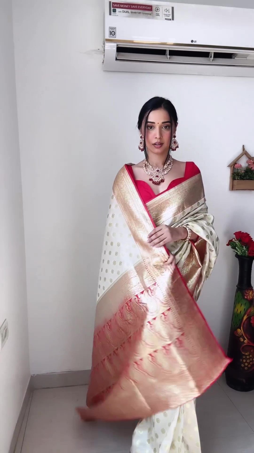 Gorgeous 1-Minute Ready To Wear Beige Soft Silk Saree