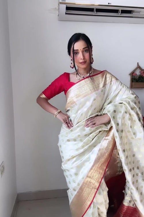 Load image into Gallery viewer, Gorgeous 1-Minute Ready To Wear Beige Soft Silk Saree
