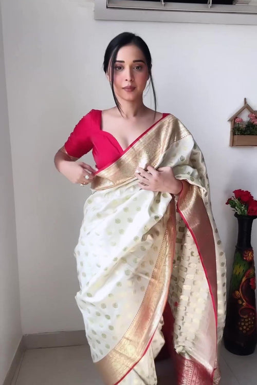 Load image into Gallery viewer, Gorgeous 1-Minute Ready To Wear Beige Soft Silk Saree
