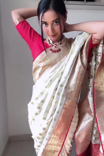 Gorgeous 1-Minute Ready To Wear Beige Soft Silk Saree