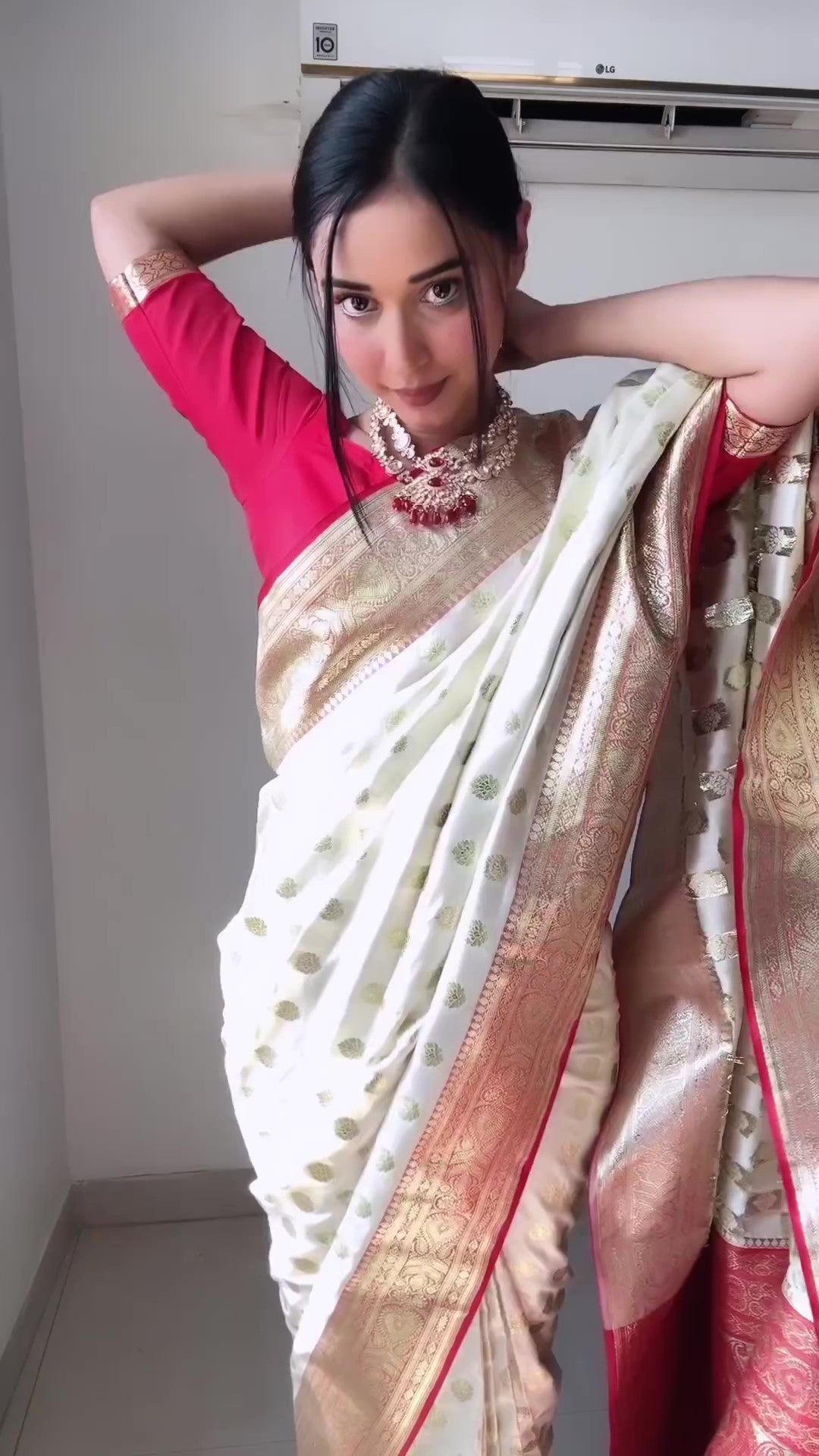 Gorgeous 1-Minute Ready To Wear Beige Soft Silk Saree