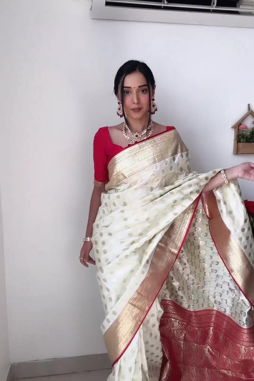 Load image into Gallery viewer, Gorgeous 1-Minute Ready To Wear Beige Soft Silk Saree
