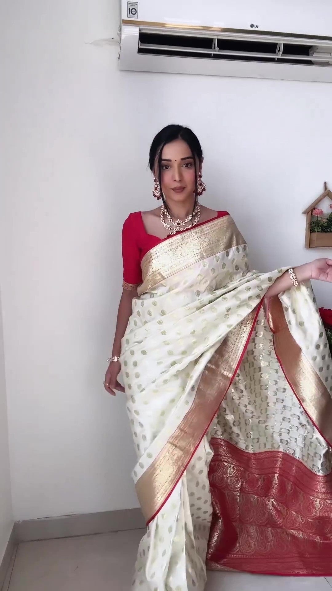 Gorgeous 1-Minute Ready To Wear Beige Soft Silk Saree