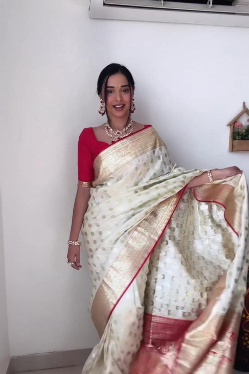 Load image into Gallery viewer, Gorgeous 1-Minute Ready To Wear Beige Soft Silk Saree
