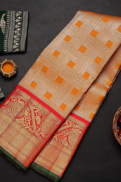 Sophisticated Orange Soft Banarasi Silk Saree With Two Attractive Blouse Piece