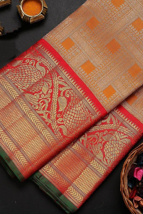 Load image into Gallery viewer, Sophisticated Orange Soft Banarasi Silk Saree With Two Attractive Blouse Piece
