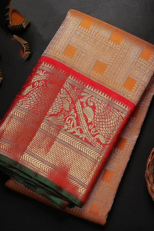 Load image into Gallery viewer, Sophisticated Orange Soft Banarasi Silk Saree With Two Attractive Blouse Piece
