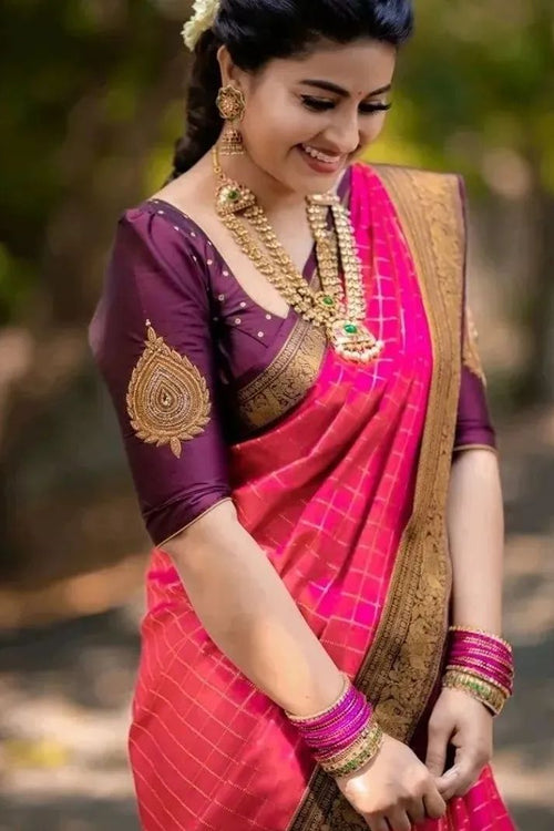 Load image into Gallery viewer, Snappy Pink Soft Silk Saree With Artistic Blouse Piece
