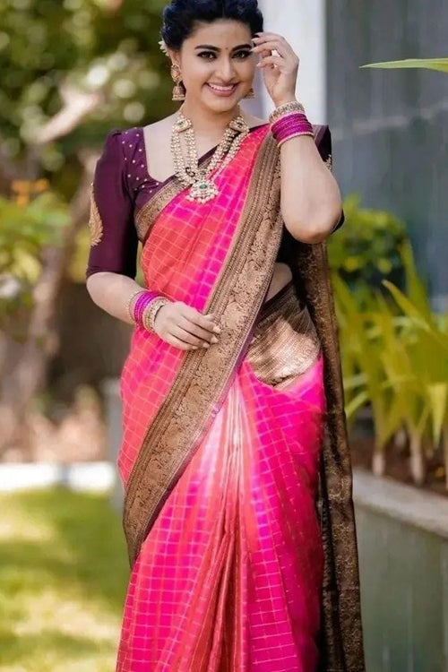 Load image into Gallery viewer, Snappy Pink Soft Silk Saree With Artistic Blouse Piece
