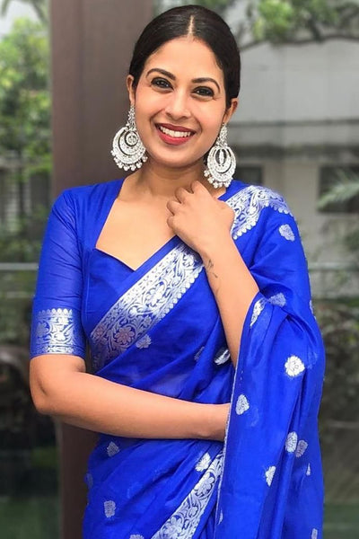 Pleasurable Royal Blue Soft Silk Saree With Incomparable Blouse Piece