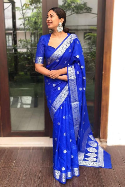 Pleasurable Royal Blue Soft Silk Saree With Incomparable Blouse Piece