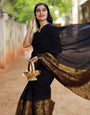 Sizzling Black Soft Silk Saree With Serendipity Blouse Piece