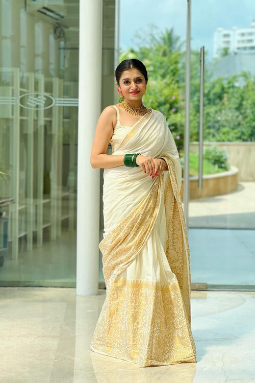 Load image into Gallery viewer, Seraglio White Soft Silk Saree With Serendipity Blouse Piece
