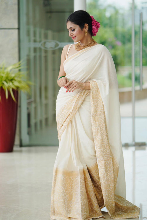 Load image into Gallery viewer, Seraglio White Soft Silk Saree With Serendipity Blouse Piece
