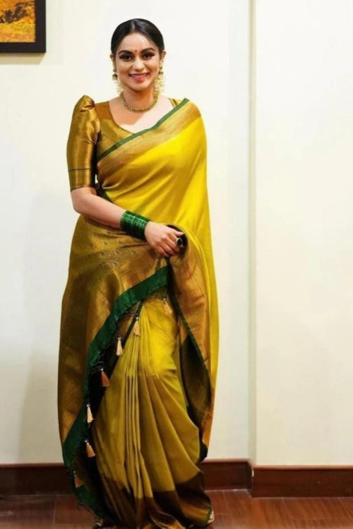 Load image into Gallery viewer, Attractive Yellow Soft Silk Saree With Pretty Blouse Piece
