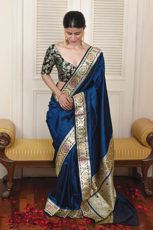 Load image into Gallery viewer, Amazing Navy Blue Soft Silk Saree With Gorgeous Blouse Piece
