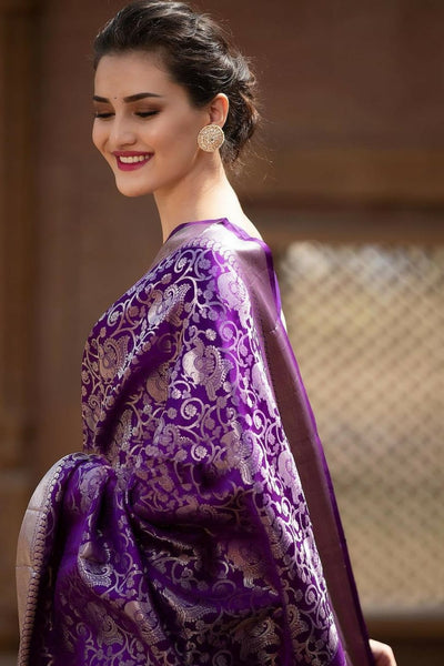 Tremendous Purple Soft Banarasi Silk Saree With Supernal Blouse Piece