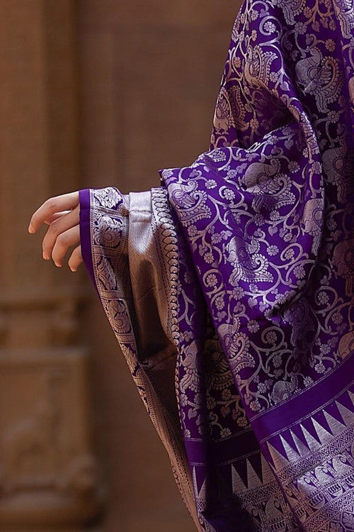 Load image into Gallery viewer, Tremendous Purple Soft Banarasi Silk Saree With Supernal Blouse Piece
