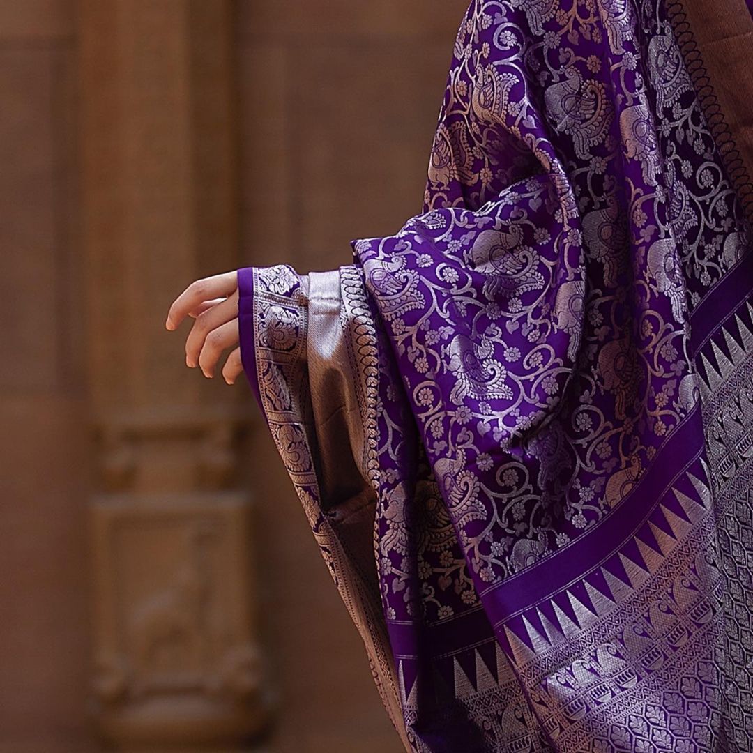 Tremendous Purple Soft Banarasi Silk Saree With Supernal Blouse Piece