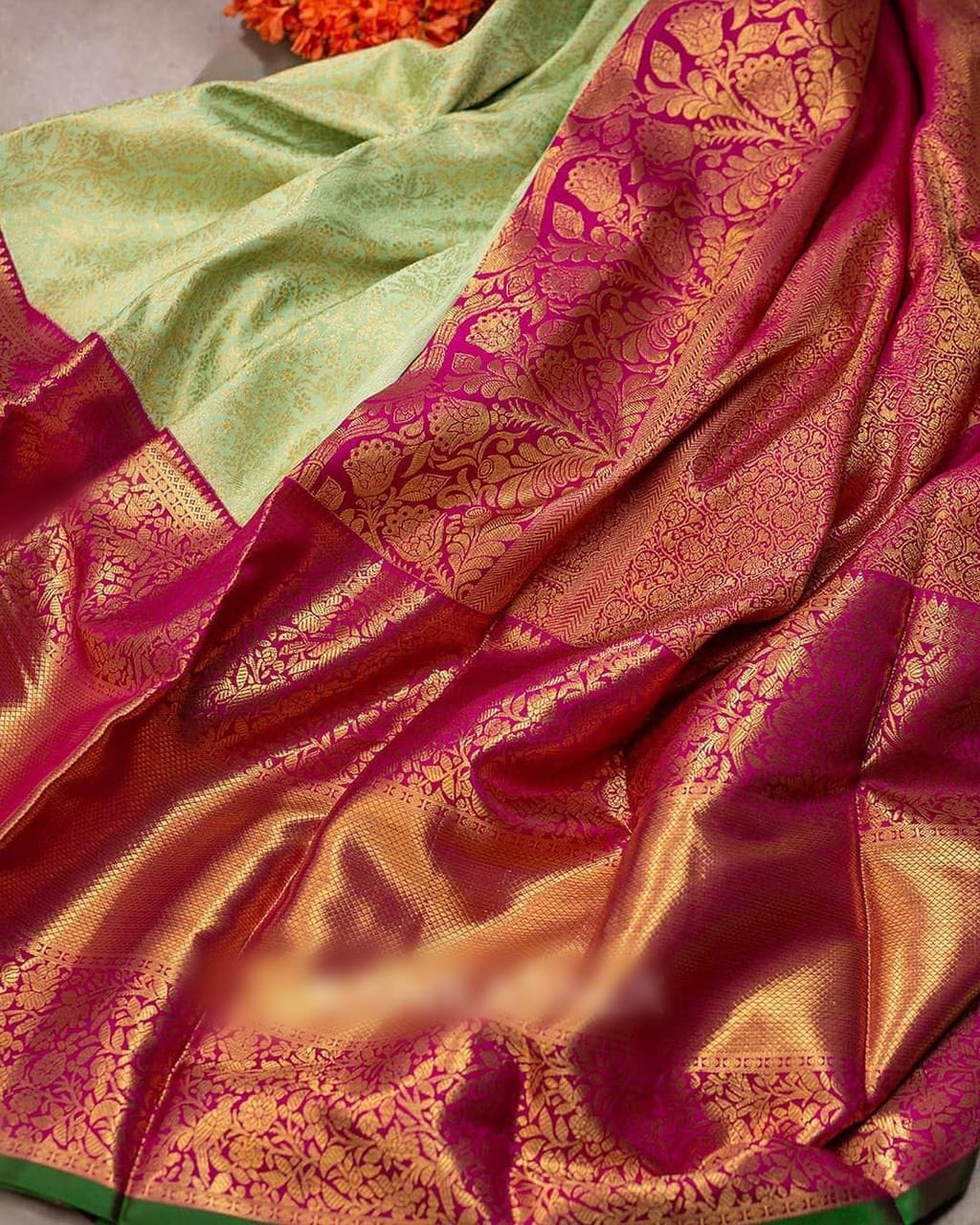 Invaluable Pista Soft Banarasi Silk Saree With Surpassing Blouse Piece