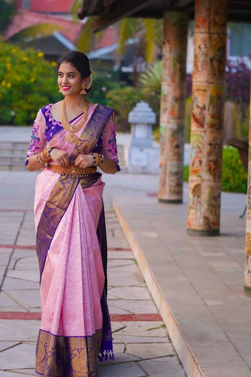 Load image into Gallery viewer, Scintilla Pink Soft Banarasi Silk Saree With Two Palimpsest Blouse Piece
