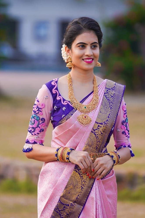 Load image into Gallery viewer, Scintilla Pink Soft Banarasi Silk Saree With Two Palimpsest Blouse Piece
