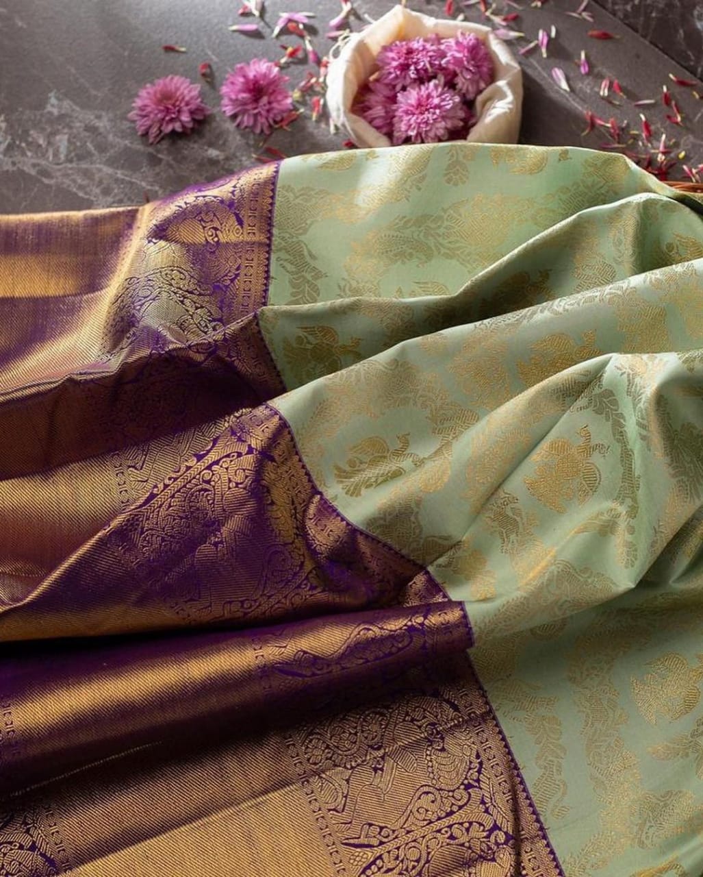 Seraglio Sea Green Soft Banarasi Silk Saree With Divine Blouse Piece