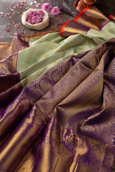 Seraglio Sea Green Soft Banarasi Silk Saree With Divine Blouse Piece