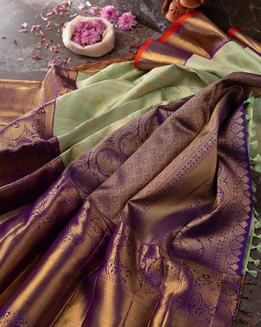Seraglio Sea Green Soft Banarasi Silk Saree With Divine Blouse Piece