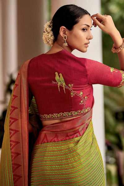 Superb Mehndi Soft Silk Saree With Classic Two Blouse Piece