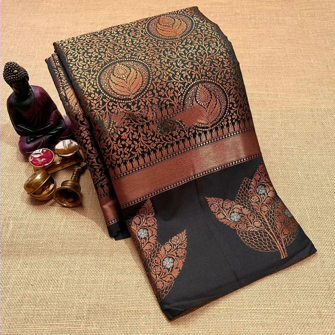 Moiety Black Soft Silk Saree With Murmurous Blouse Piece