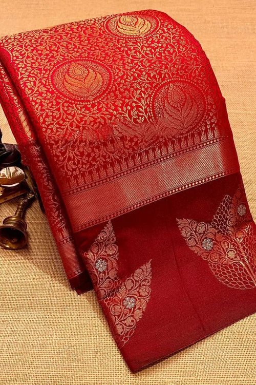 Load image into Gallery viewer, Elaborate Red Soft Silk Saree With Murmurous Blouse Piece
