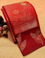 Elaborate Red Soft Silk Saree With Murmurous Blouse Piece