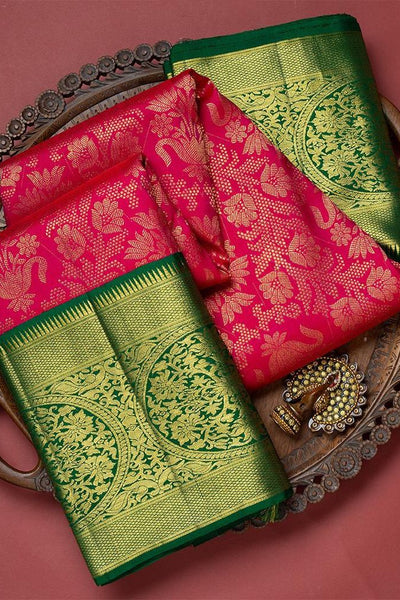 Assemblage Dark Pink Soft Banarasi Silk Saree With Demesne Two Blouse Piece