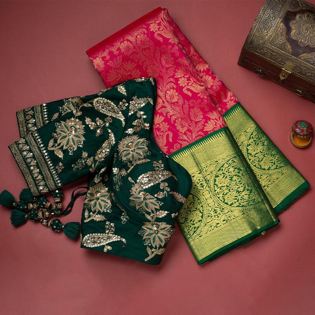 Assemblage Dark Pink Soft Banarasi Silk Saree With Demesne Two Blouse Piece