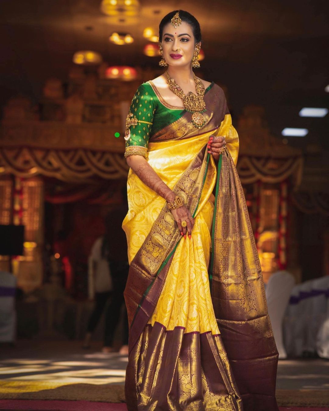 Designer Yellow Soft Banarasi Silk Saree With Flamboyant Blouse Piece