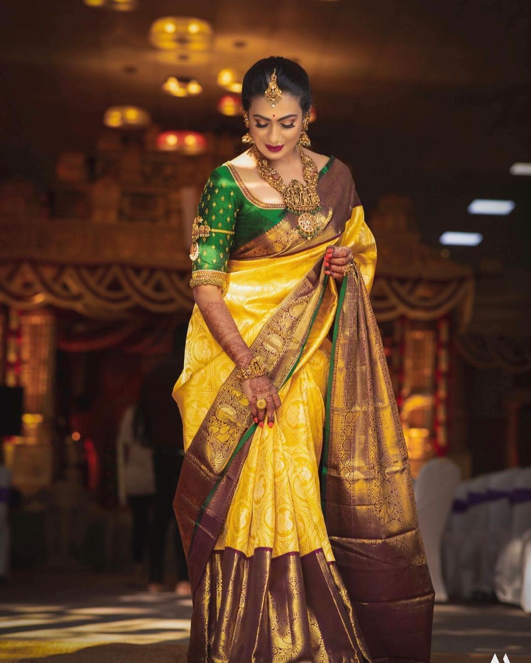 Designer Yellow Soft Banarasi Silk Saree With Flamboyant Blouse Piece