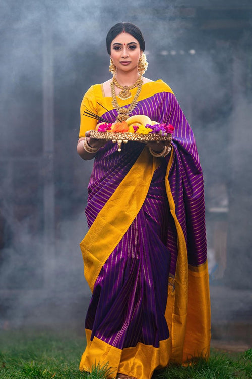 Load image into Gallery viewer, Dalliance Purple Soft Silk Saree With Chatoyant Blouse Piece

