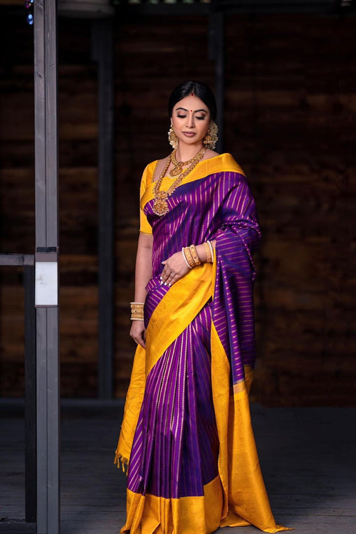Purple Kanjivaram Saree With Golden Border | Kolour