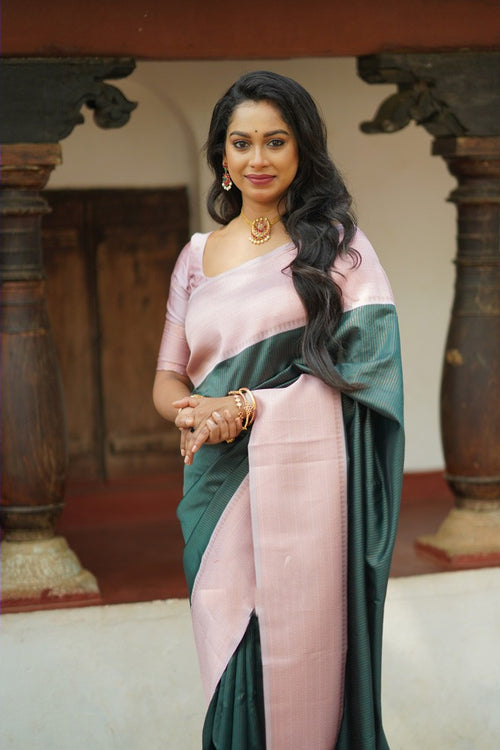 Load image into Gallery viewer, Trendy Dark Green Soft Silk Saree With Gorgeous Blouse Piece
