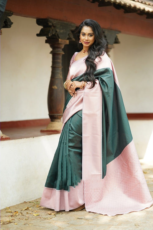 Load image into Gallery viewer, Trendy Dark Green Soft Silk Saree With Gorgeous Blouse Piece
