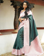 Trendy Dark Green Soft Silk Saree With Gorgeous Blouse Piece