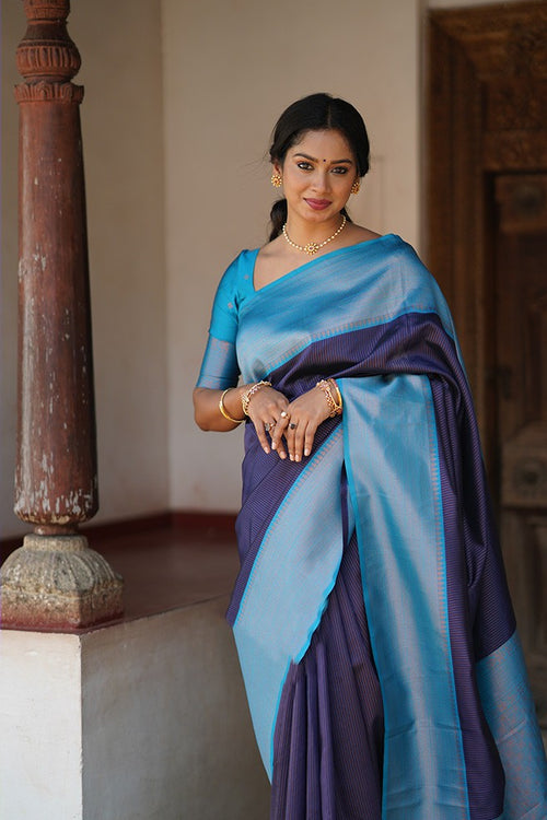 Load image into Gallery viewer, Precious Navy Blue Soft Silk Saree With Extraordinary Blouse Piece
