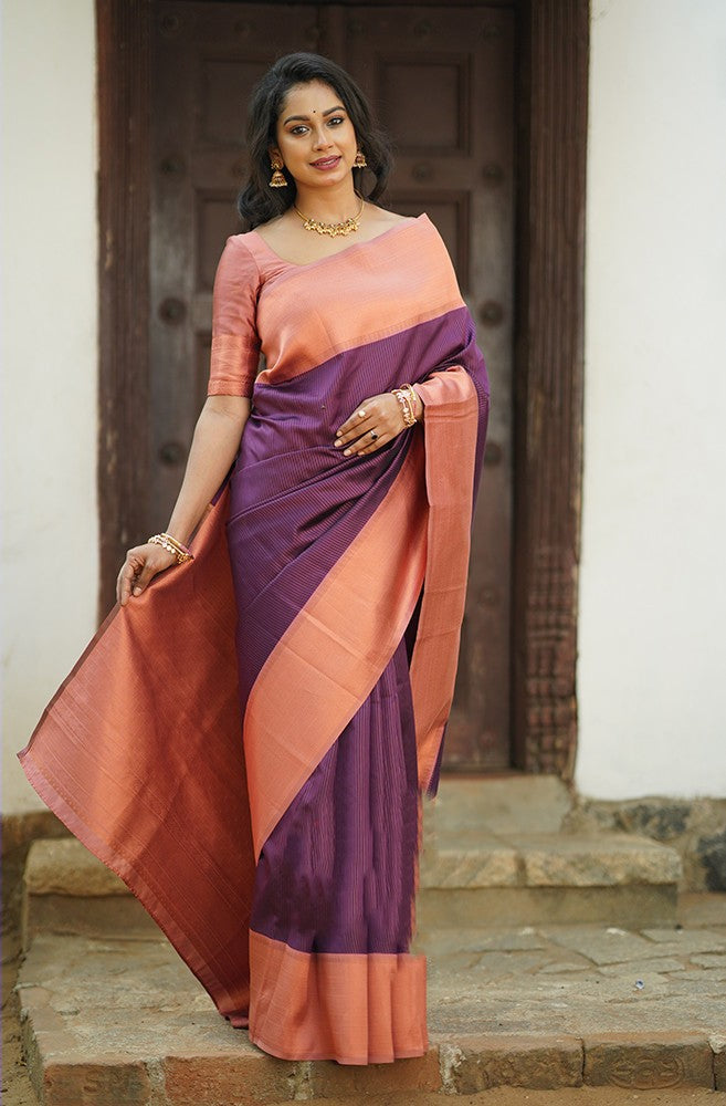 Lovely Purple Soft Silk Saree With Wonderful Blouse Piece