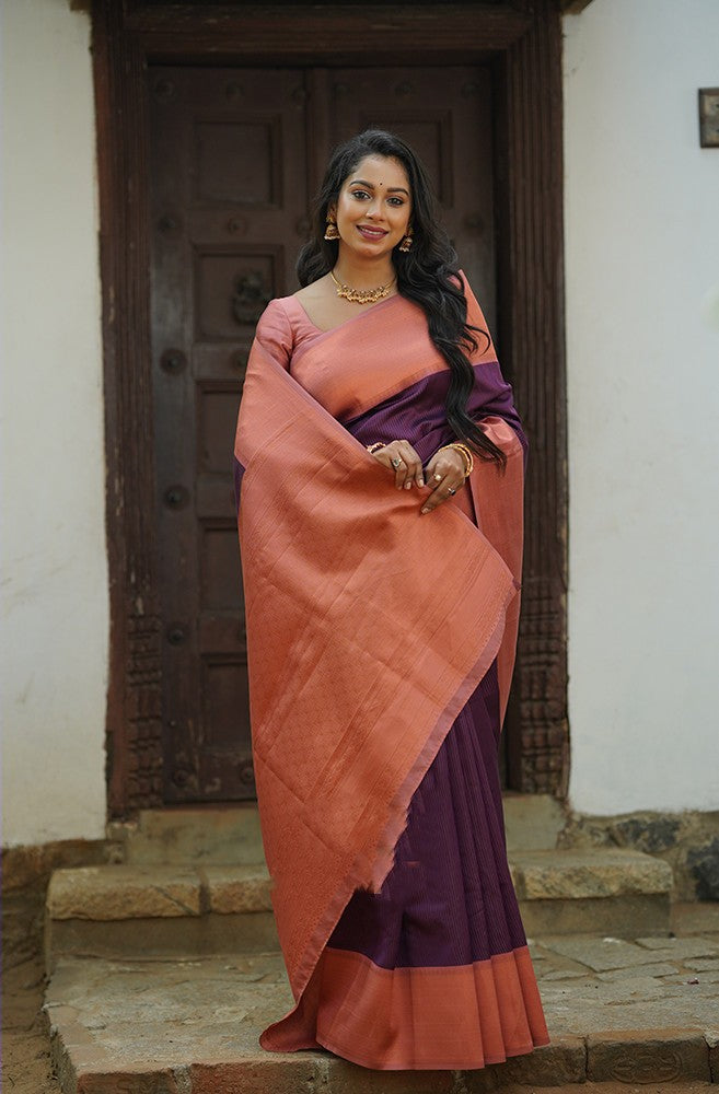 Lovely Purple Soft Silk Saree With Wonderful Blouse Piece