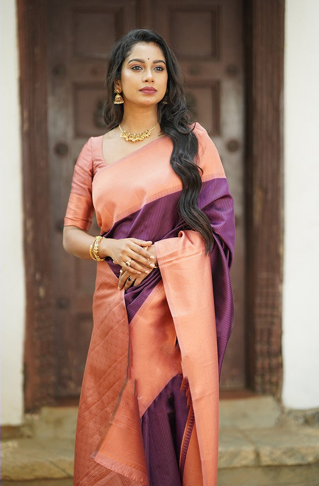 Lovely Purple Soft Silk Saree With Wonderful Blouse Piece