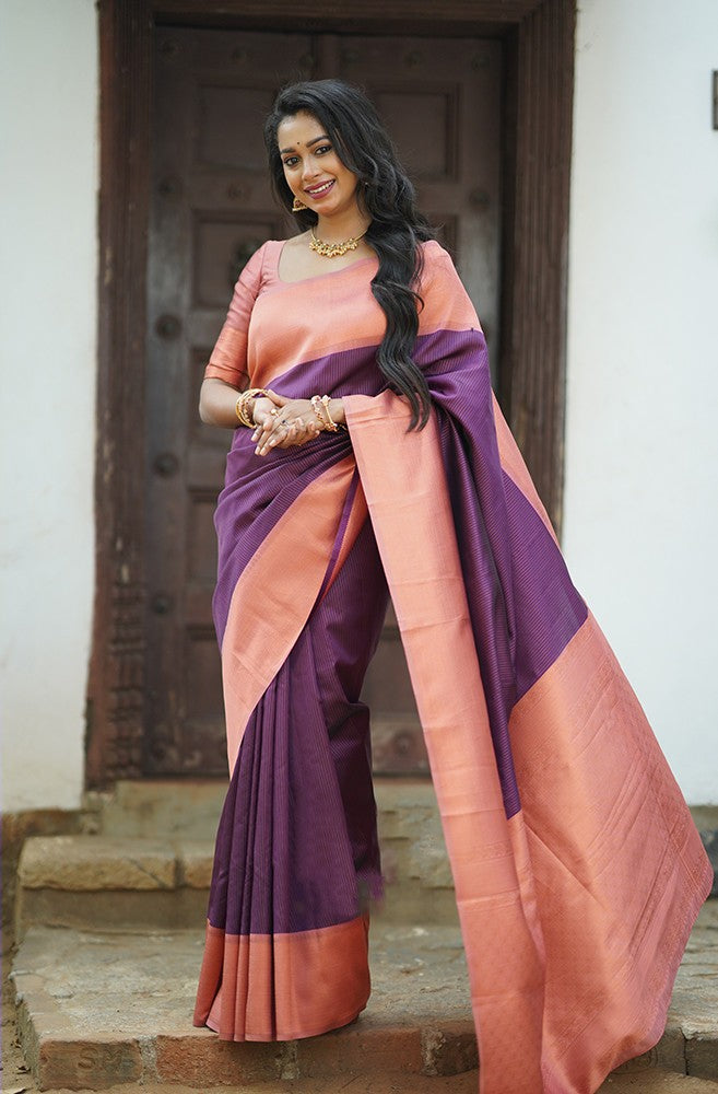 Woven Zari Soft Silk Dark Purple Saree|SARV146805