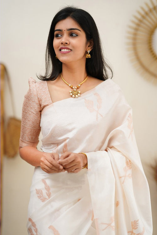 Load image into Gallery viewer, Staring White Soft Silk Saree With Breathtaking Blouse Piece
