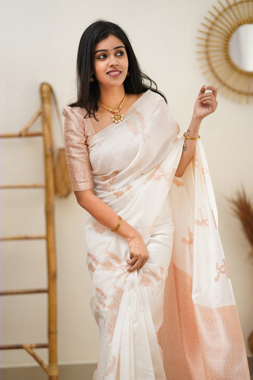 Load image into Gallery viewer, Staring White Soft Silk Saree With Breathtaking Blouse Piece
