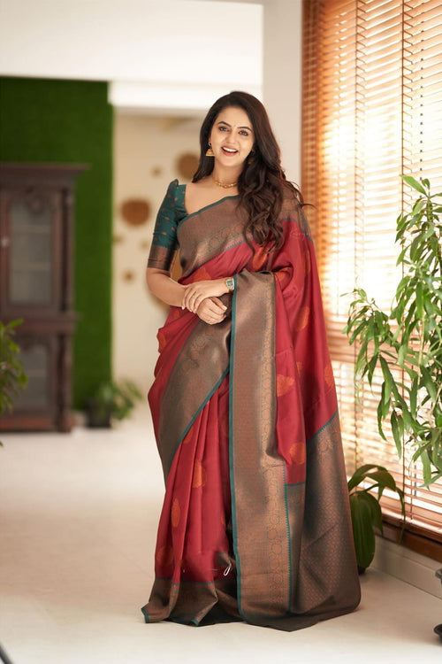 Load image into Gallery viewer, Epiphany Maroon Soft Silk Saree With Forbearance Blouse Piece
